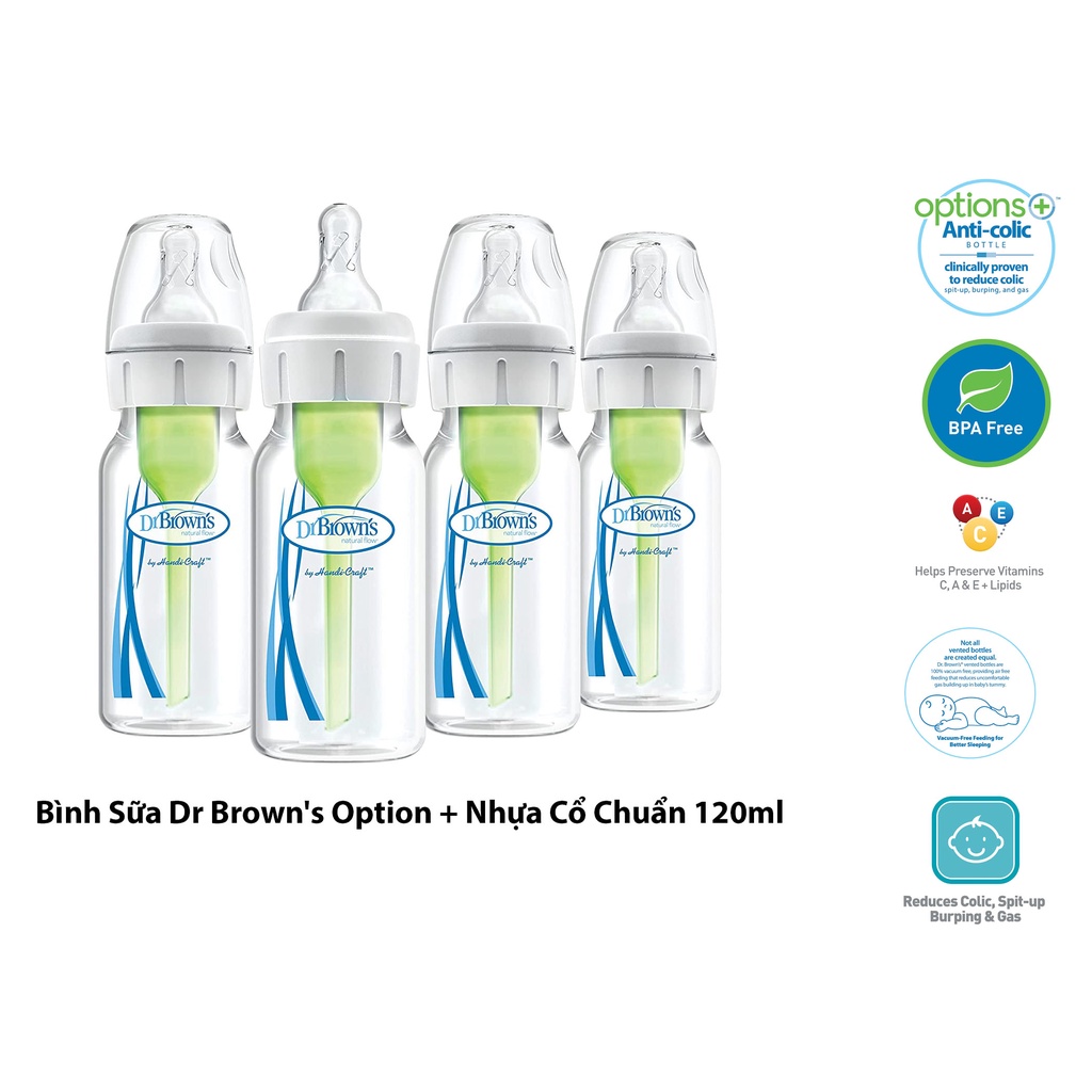 Bình Sữa Dr Brown's Option + Nhựa Cổ Chuẩn 60ml/120ml/250ml