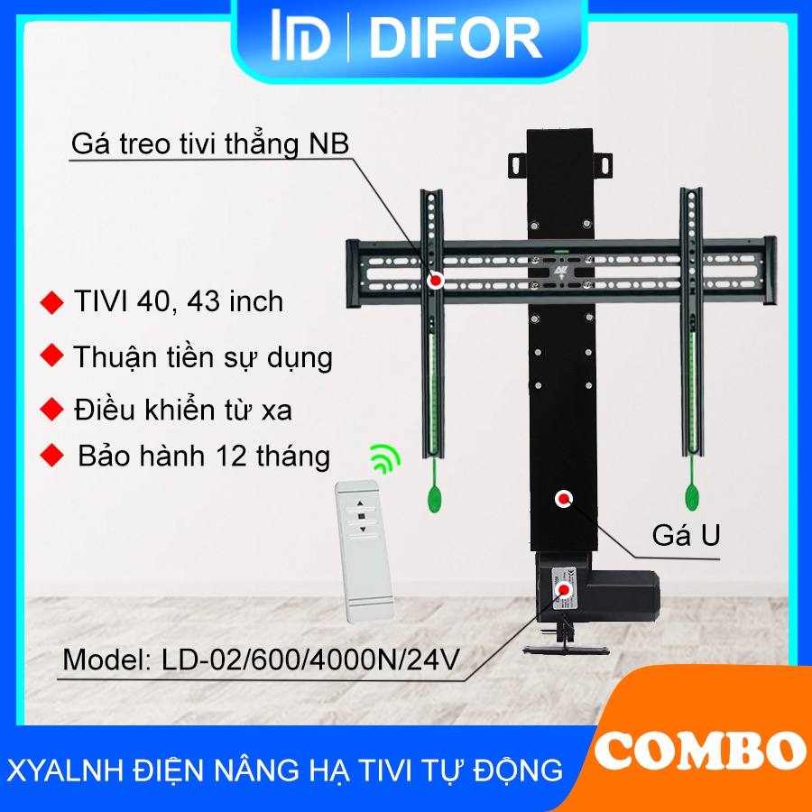 Combo xylanh điện nâng hạ tivi 40 43 inch tự động