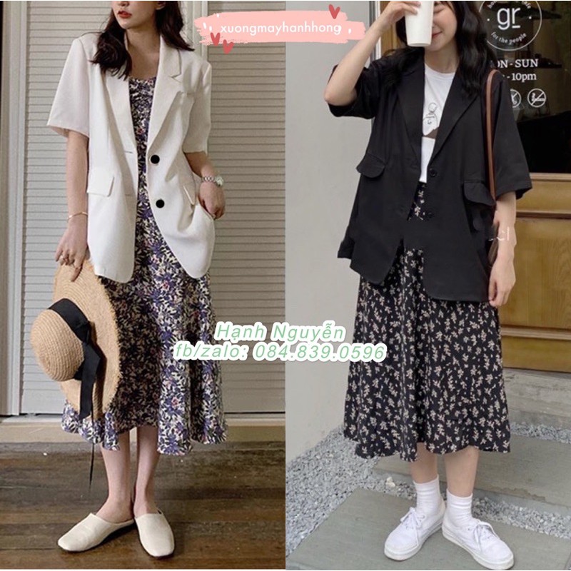 Áo Blazer tay lỡ 1 lớp, Áo Blazer 2 cúc túi nắp Hàn Quốc