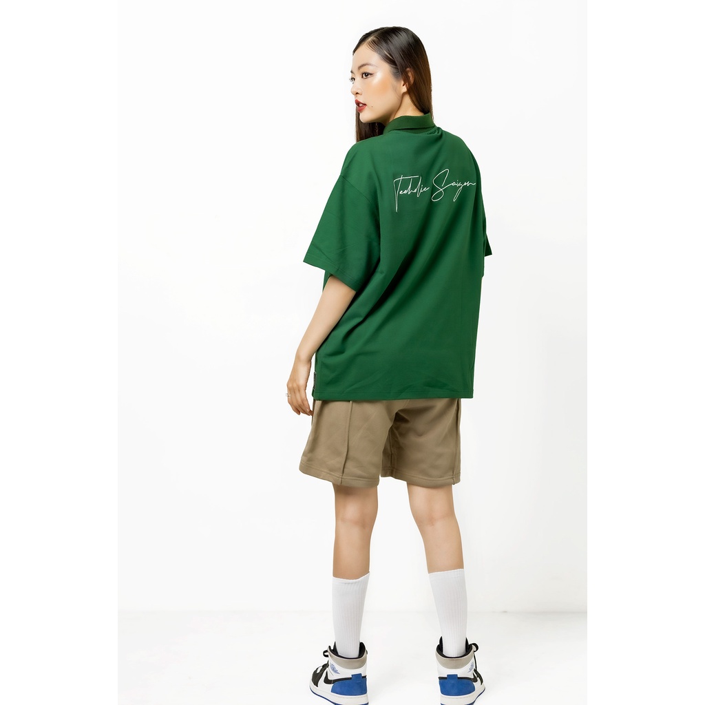 Áo Polo Unisex Form Rộng Tay Lỡ Thêu Logo TeeHolic Màu Xanh Lá /Local Brand/