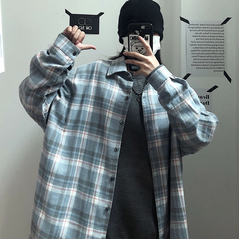 Áo Sơ Mi Tay Dài Dáng Rộng Sọc Ca Rô Thời Trang Hàn Quốc 2289A Cho Nam Nữ
