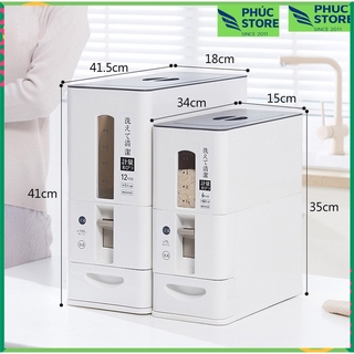 Thùng gạo thông minh Nhật Bản, Dung tích 12kg,   Mức đong gạo Thông minh - Thiết kế kín giữ gạo luôn thơm ngon
