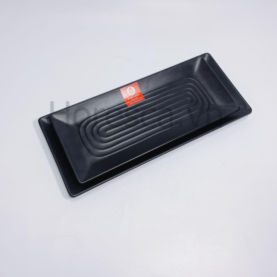 (HÀNG ĐẸP) Đĩa Chữ Nhật và Đĩa Vuông Nhựa Phíp 100% Melamine Đen Nhám - Black Color