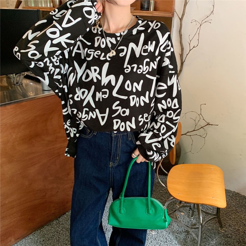 Áo Sweater Mỏng Dáng Rộng In Chữ Thời Trang Mùa Thu Cho Nữ Có Size Lớn