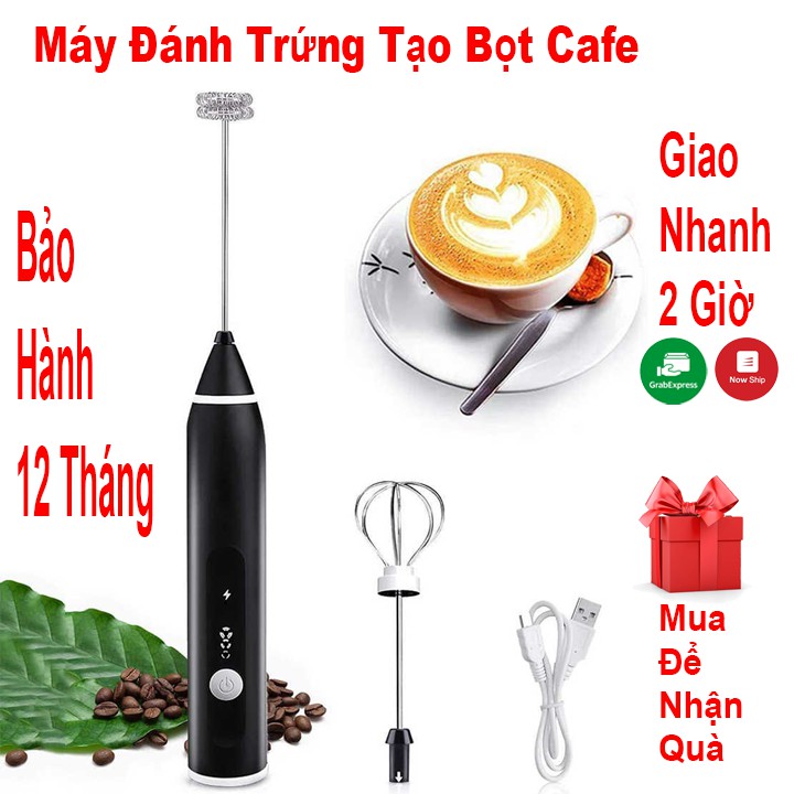 Máy đánh trứng tạo bọt cafe mini 2 trong 1 với 3 chế độ dùng pin sạc USB cao cấp