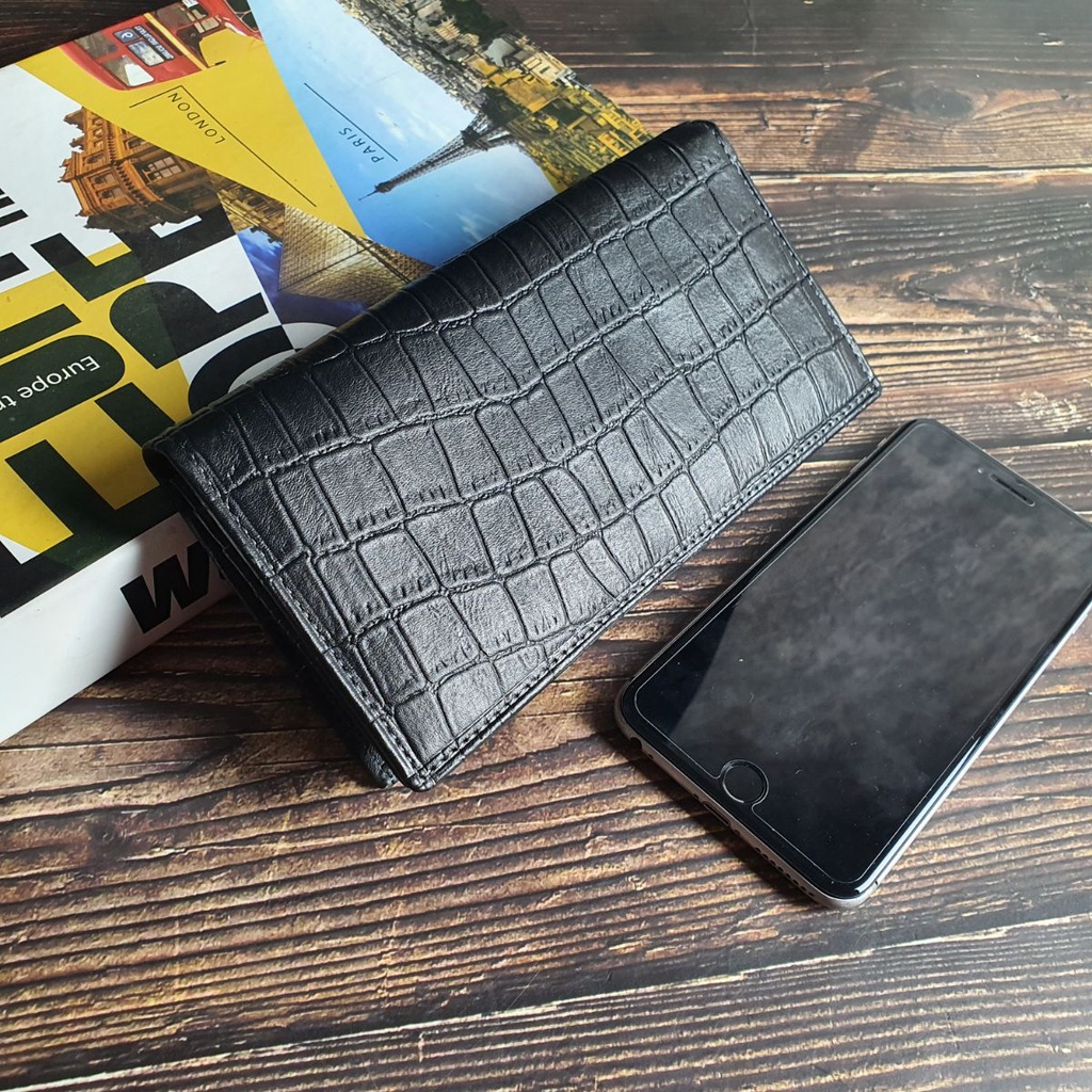 Ví dài nam nữ da bò thật vân cá sấu WL123VB   - 100% da bò thật, BH 3 năm