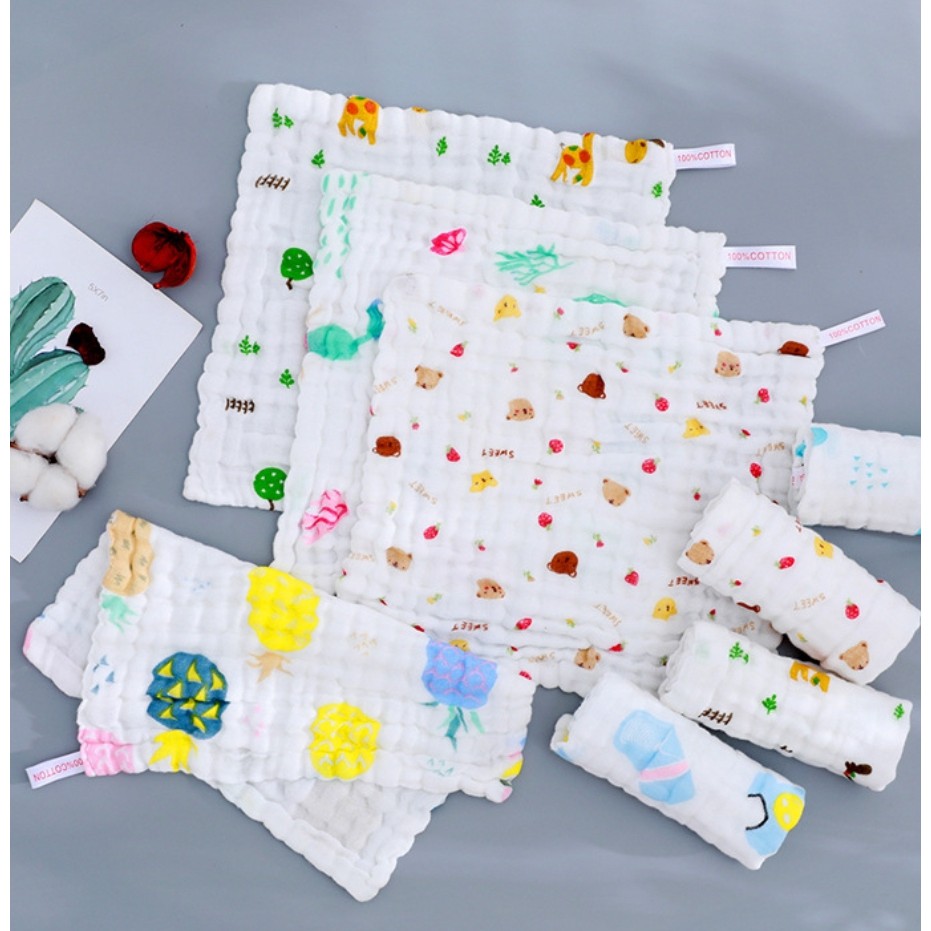 Set 5 khăn xô sữa sợi tre đa năng siêu mềm, họa tiết đáng yêu 6 lớp 30x30cm cho bé yêu
