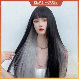 Tóc giả nữ nguyên đầu dài thẳng mái thưa kẹp highlight hai màu [có sẵn]