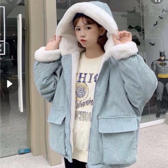 Áo Khoác Nữ Lót Lông 2 Lớp,Áo Khoác Nhung Tăm Khóa Kéo Có Mũ Kiểu Dáng Hàn Quốc Cực Xinh | BigBuy360 - bigbuy360.vn