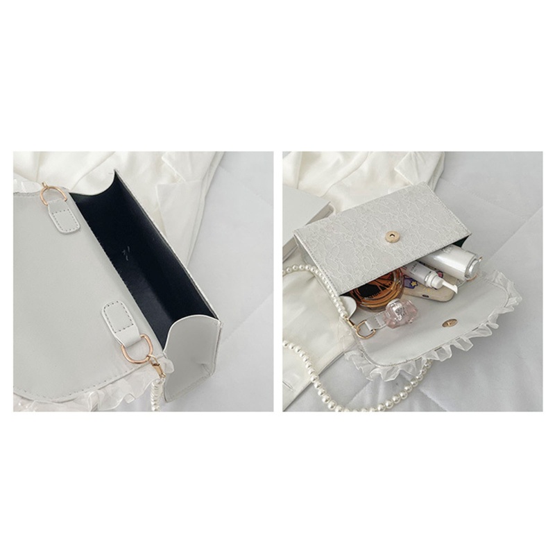 Túi Đeo Chéo Hình Vuông Nhỏ Màu Trắng Đính Ngọc Trai Thời Trang Dự Tiệc