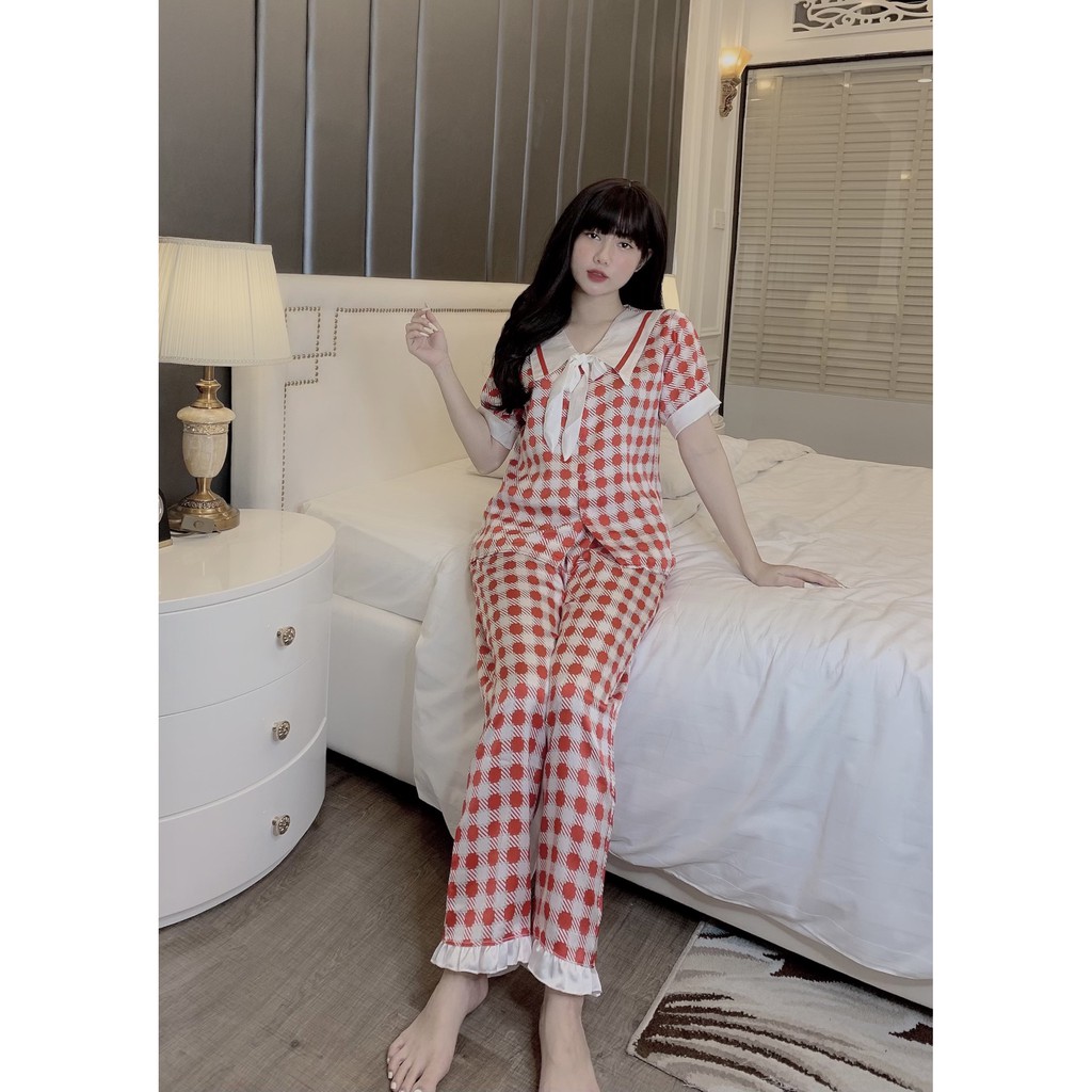 Bộ Đồ Pijama Lụa CỔ NHỌN 💖HÀNG SIÊU ĐẸP💖 Bộ Satin cộc dài