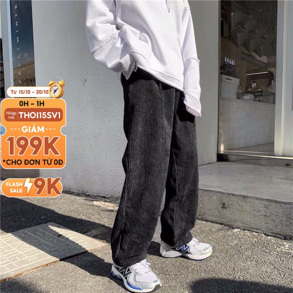 Quần nhung tăm ống rộng nam nữ ZUTEE quần thun suông unisex len tăm hàn quốc essentials ullzang