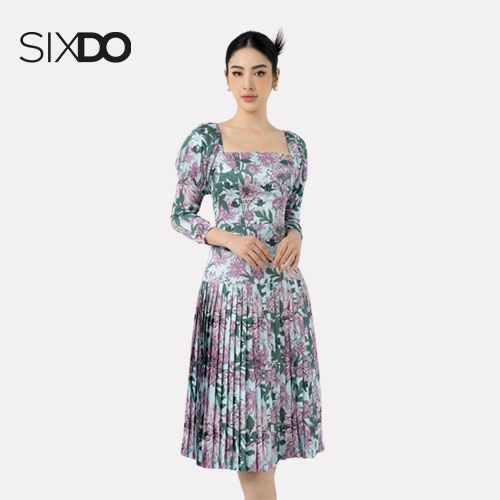 Đầm hoạ tiết hoa nâu SIXDO