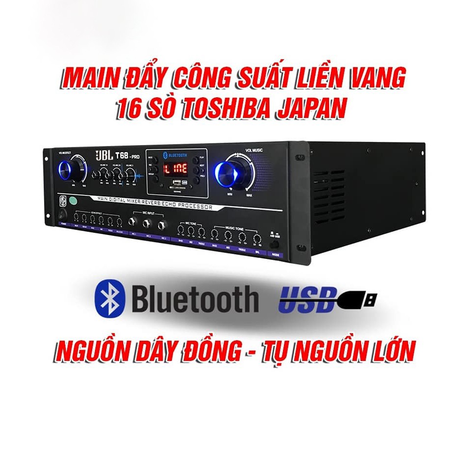 CỤC ĐẨY CÔNG SUẤT LIỀN VANG JBL T68 PRO 16 SÒ NHẬT, CÓ BLUETOOTH - CÔNG SUẤT 1200W