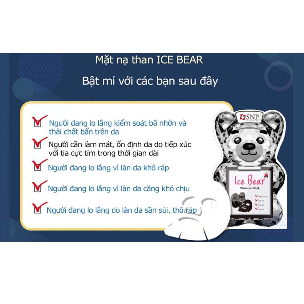 Mặt Nạ Gấu Băng SNP Ice Bear Mask 33ml dưỡng ẩm, tái tạo da, gia tăng dinh dưỡng cho da, làm se khít lỗ chân lông