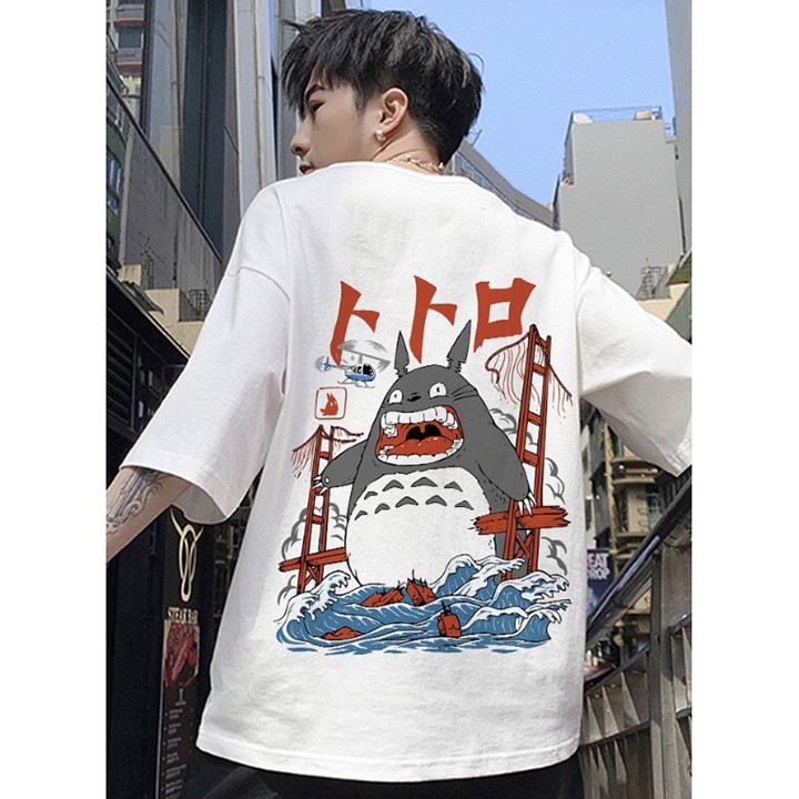 Áo Thun Nam Unisex Màu Trắng In Hình Hoạt Hình Totoro DLX