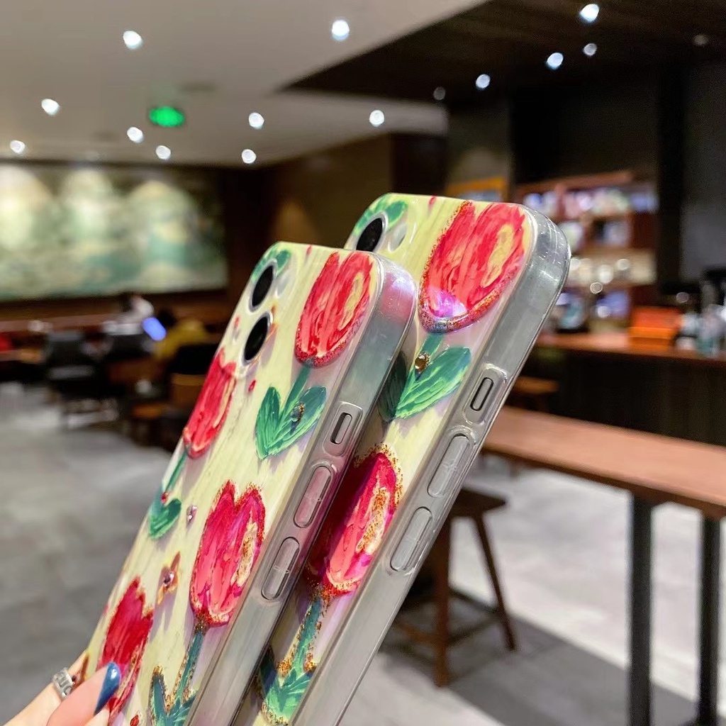 Ốp Điện Thoại tpu Mềm Hình Hoa tulip Đỏ Lấp Lánh Cho Iphone 12 pro max 11 pro max xs max xr x 13promax 7plus