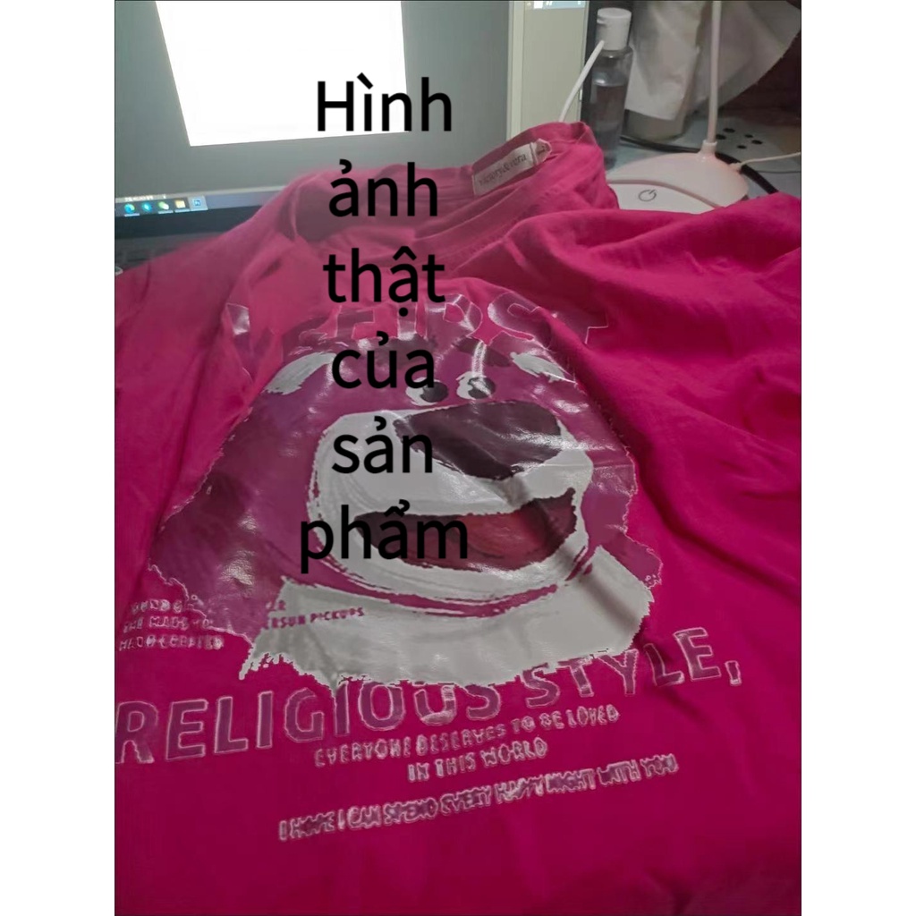 Áo Thun Cotton Dáng Rộng Tay Nửa Hình Gấu Dâu Tây Thời Trang Mùa Hè Hàng Mới Dành Cho Nữ 2022