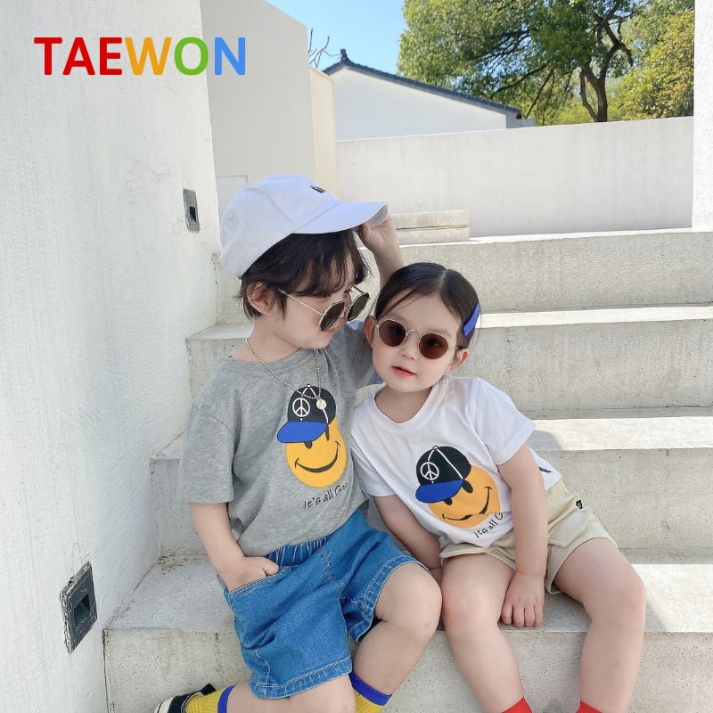 Áo cộc tay bé trai bé gái Hàn Quốc xuất khẩu chất cotton mùa hè trẻ em từ 1 đến 6 tuổi Taewon Kids AT020