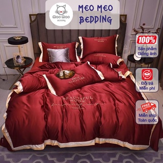 Bộ 4 món Chăn Ga Gối Phi Lụa Hoàng Gia Họa Tiết Thêu Nhập Khẩu Cao Cấp