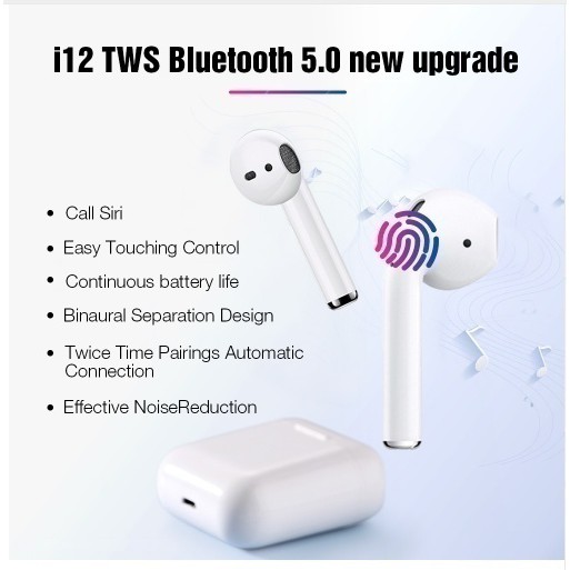 Tai nghe cảm ứng chạm không dây TWS i12 kết nối Bluetooth 5.0