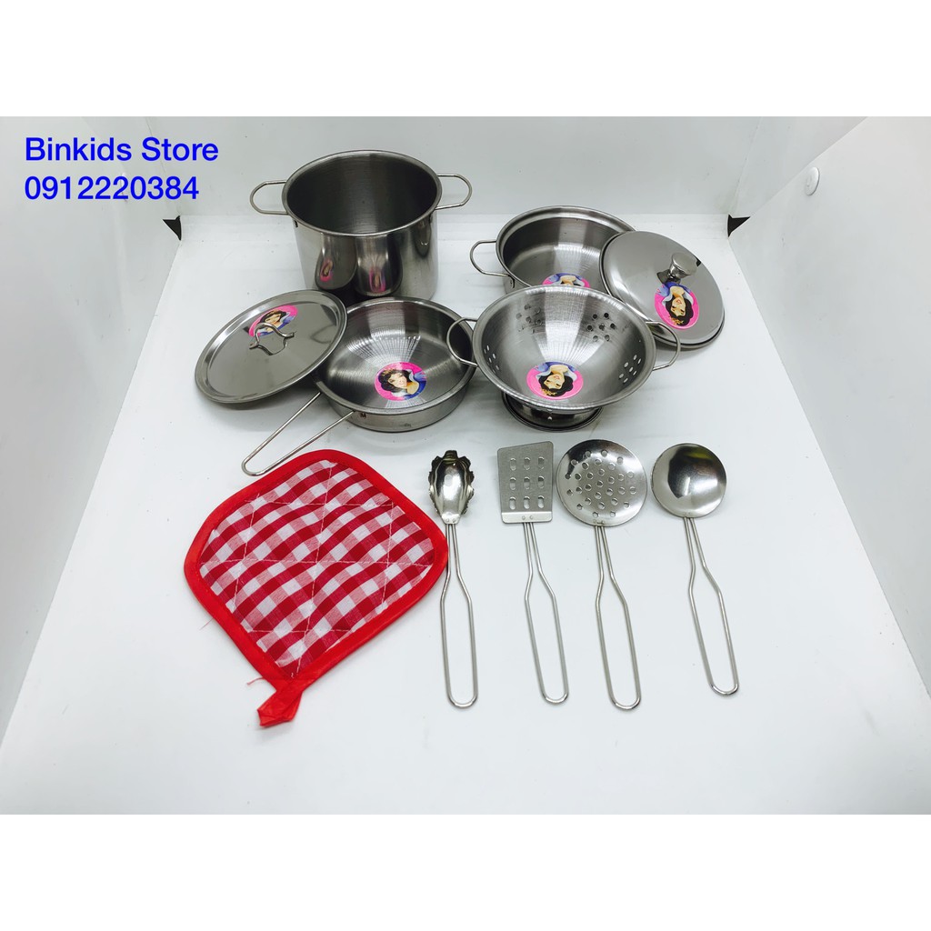 Bộ Đồ Chơi Nấu Ăn Bằng Inox 11 Chi Tiết