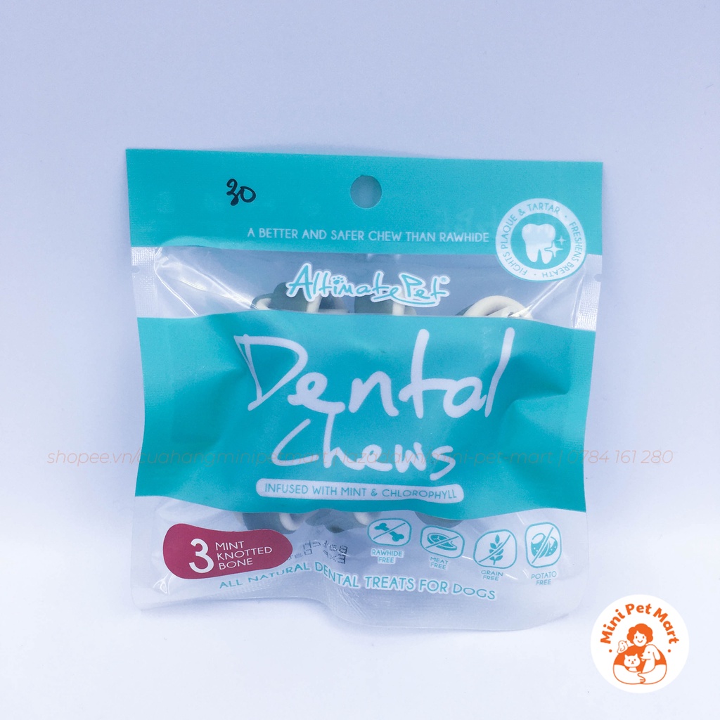 Xương gặm sạch răng thơm miệng cho chó dạng khúc xương ALTIMATE PET DENTAL CHEW (3 thanh) - vị bạc hà, sữa, cranberry