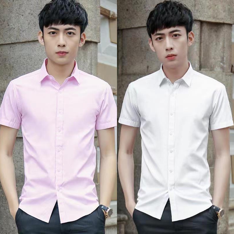 (35-50KG) Áo sơ mi ngắn tay cho học sinh, nam sinh, thanh thiếu niên, nam trung học, áo sơ mi trơn màu