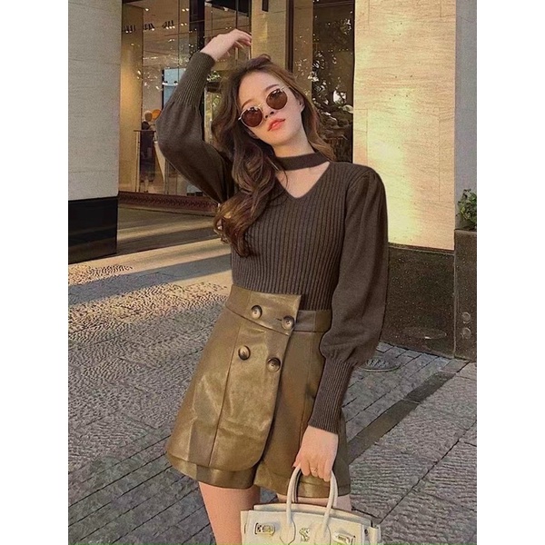 Áo len tay bồng dây cổ choker | BigBuy360 - bigbuy360.vn