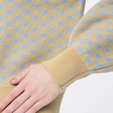 (GU Nhật chính hãng) Nữ - Áo len cardigan cổ tròn tay bồng cúc bấm họa tiết