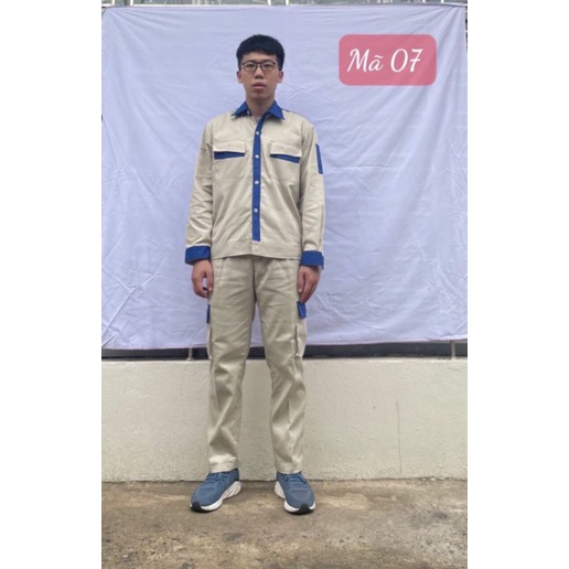 Quần áo bảo hộ vải kaki may kỹ phối màu xanh cho kỹ sư, giám sát, công nhân...
