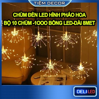 Đèn Led Hình Pháo Hoa Bộ Chùm 10 Bông 1200 Bóng - 8 hiệu ứng nháy,Đèn CHùm Pháo Hoa Trang Trí Nhà Hàng, Noel, Tết