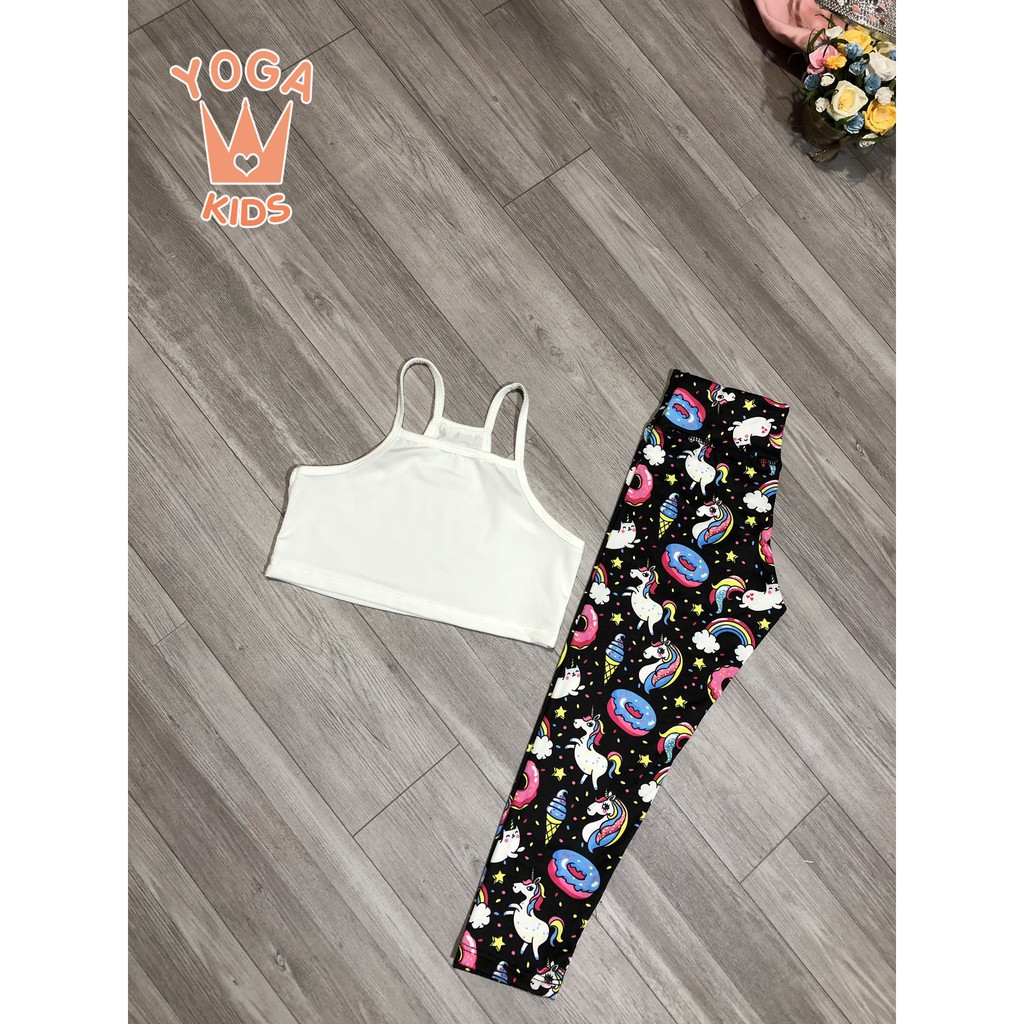 Đồ Tập Yoga Cho Bé | Quần Áo Tập Yoga Trẻ Em | Đồ tập Yoga mẫu Áo Đen + Quần Kì Lân YG07.