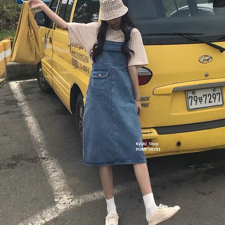 Yếm Váy Jean Dài Ulzzang 2 dây có túi trước [Có Set ]  - Set Váy Yếm Kyubi POMI VYJ01 | BigBuy360 - bigbuy360.vn