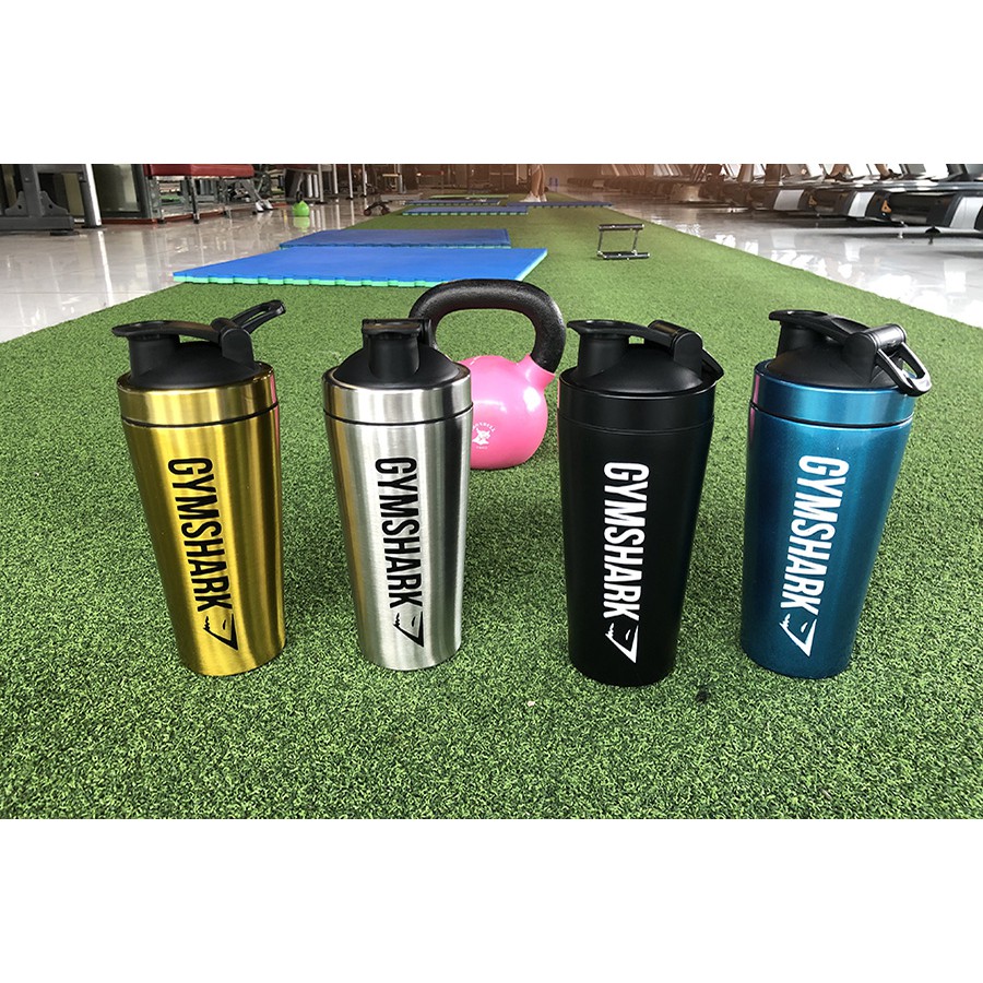 Bình Nước Tập GYM Shaker Inox Có Quai Xách Và Lò Xo Lắc Bột