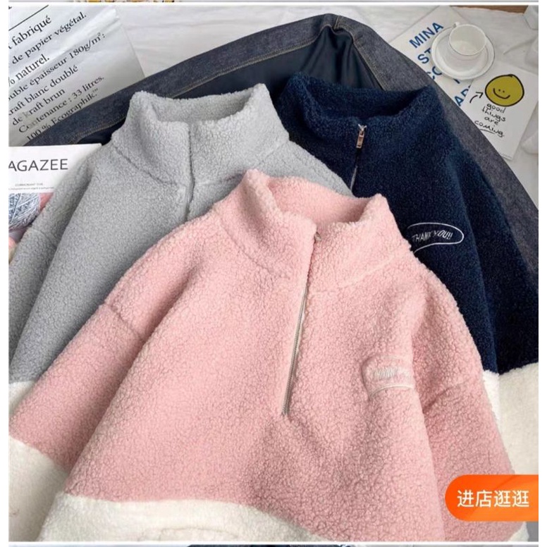 ✅Áo Lông Cừu Dày Cao Cổ Nửa Khóa Kéo Thân Dài