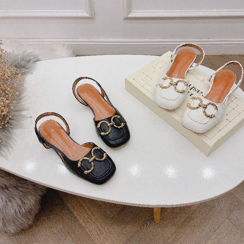 M²h(ẢNH THẬT) Sandal Mũi Vuông Khoá Đồng Da Mềm Êm Fullbox