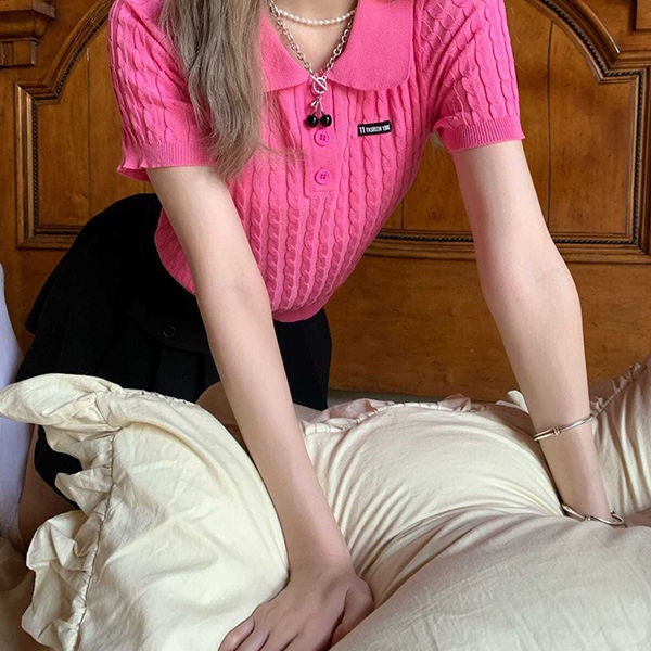 Áo thun dệt kim tay ngắn dáng ôm thời trang mùa hè hàng mới dành cho bạn nữ