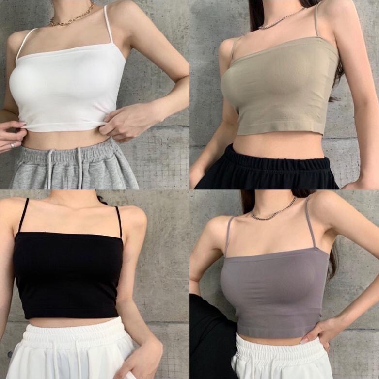Áo Bra 2 Dây Cotton Mềm Mịn Co Giãn Dáng Lửng 2 Lớp Dày Dặn, Đệm Ngực Cố Định 2066
