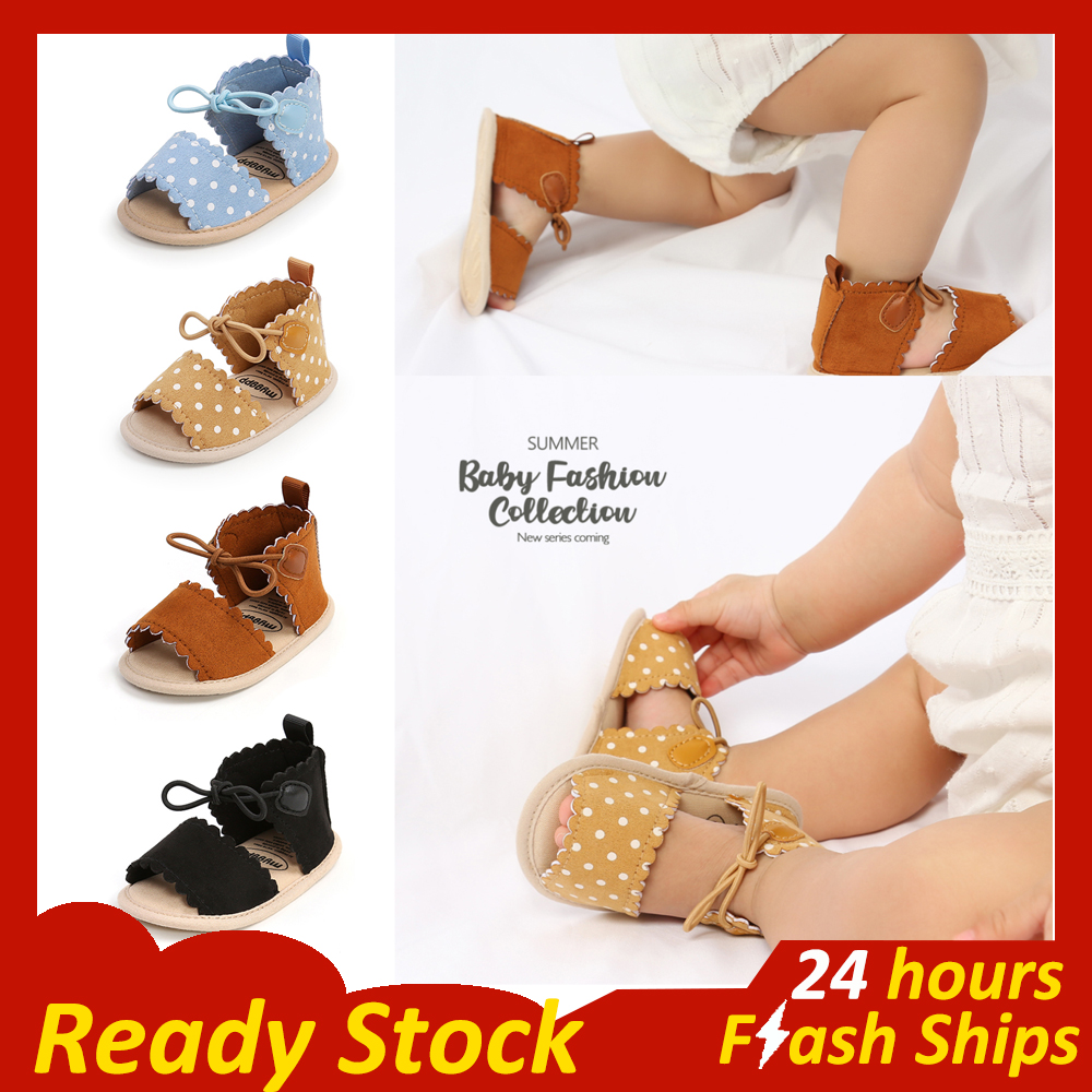Giày Sandal Thắt Nơ Họa Tiết Chấm Bi Thời Trang Dành Cho Bé Gái 11cm