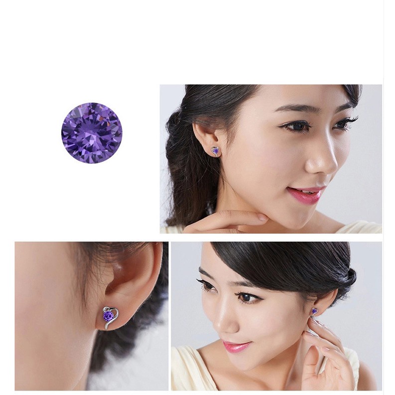 Bông Tai Mạ Bạc 925 Hình Trái Tim Và Cỏ May Mắn Phong Cách Hàn Quốc