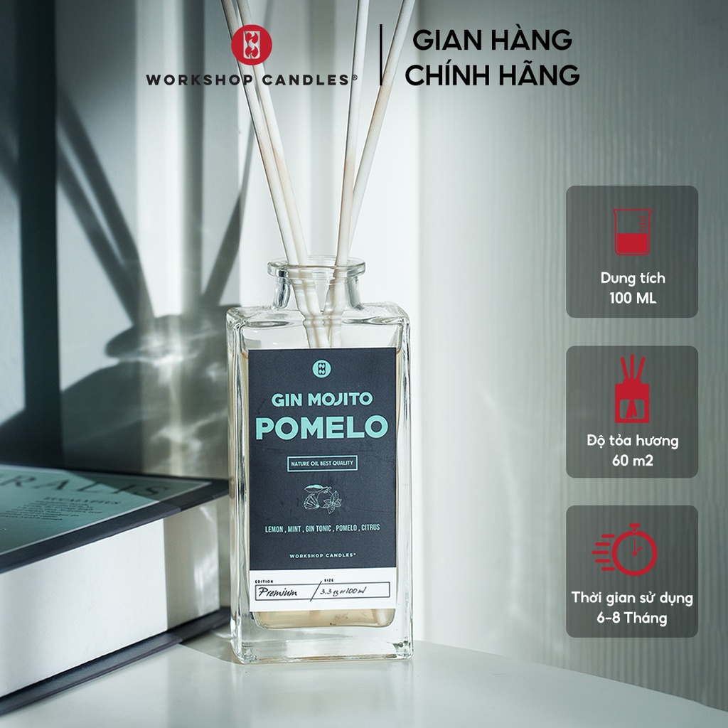 Tinh dầu thơm phòng Gin Mojito Pomelo Workshop Candles H&H Home 100ml khử mùi xả stress