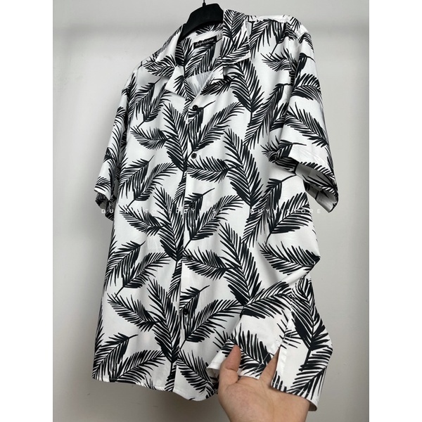 Áo sơ mi cộc tay unisex form rộng họa tiết TRĂNG LÁ ĐEN cho nam nữ | DUYHI | Ảnh thật