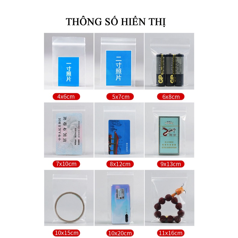 Túi zip đựng thực phẩm PE, túi zip chỉ đỏ loại dày đẹp, nhiều kích thước, 100 túi/sp- KING OF OPP