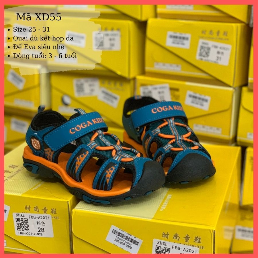 Sandal bít mũi Coga Kids XD55 cho bé trai, trẻ em nam 3 - 6 tuổi siêu nhẹ, đàn hồi, chống trơn trượt quai hậu thời trang