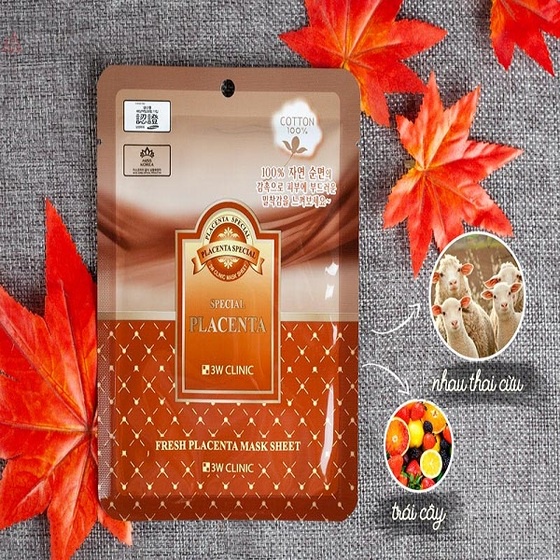Combo 10 Mặt nạ dưỡng da nhau thai cừu 3W Clinic Placenta Mask Sheet 23ml x 10
