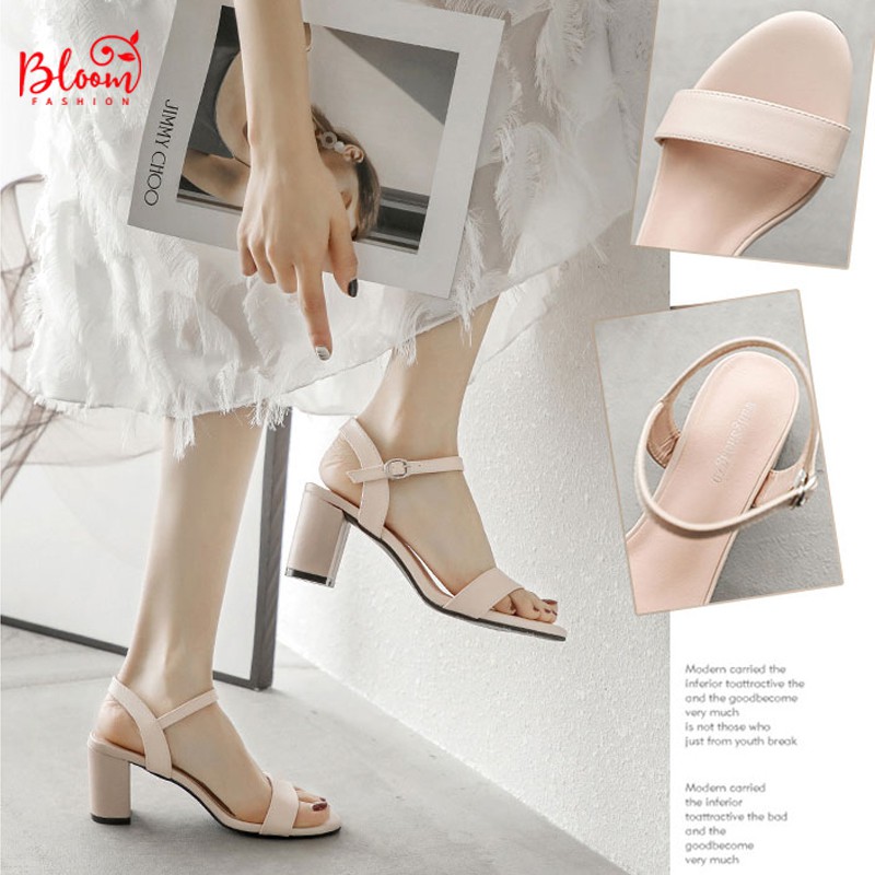[Mã FATHANG5 giảm 10K đơn 50K] Sandal cao gót đế vuông 7p hở mũi bít gót Sandal nữ quai ngang cao gót YUKIBLOOM H0507