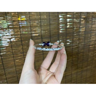 (Bạc ta 99) Vòng chạm sen gắn đá tự nhiên