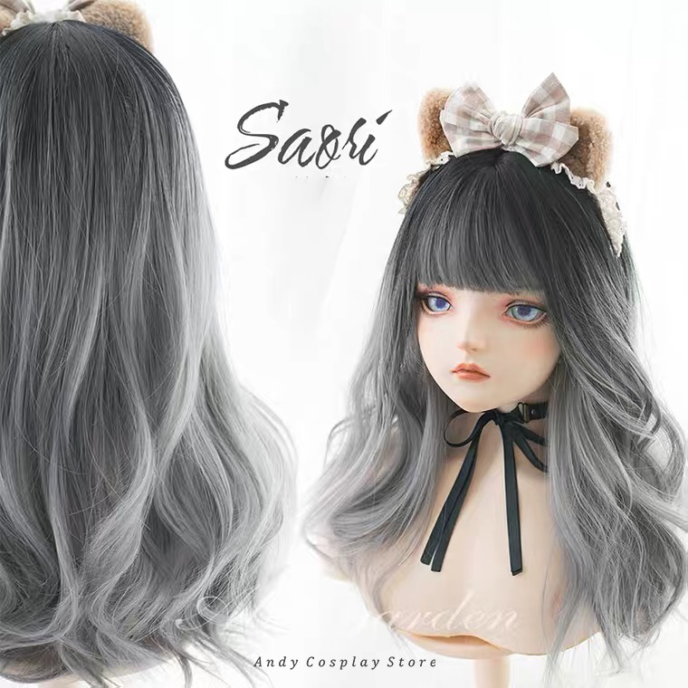 [CÓ SẴN] Tóc giả/ Wig teen đen xám Saori Alice Garden