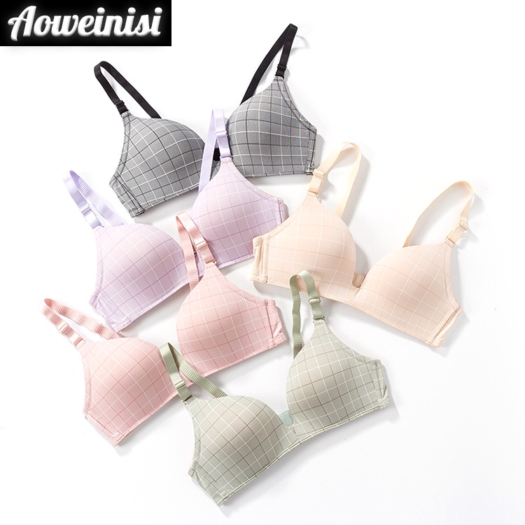 Áo ngực AOWEINISI không gọng nâng ngực họa tiết kẻ sọc ngọt ngào thời trang thoải mái dành cho nữ
